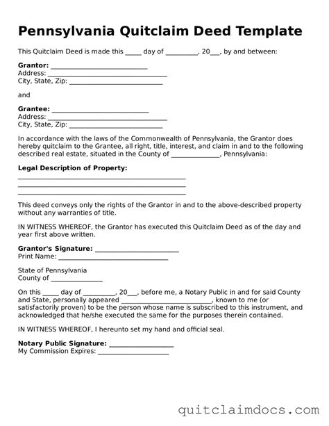 Free Pennsylvania Quitclaim Deed Template • Fillable PDF Form