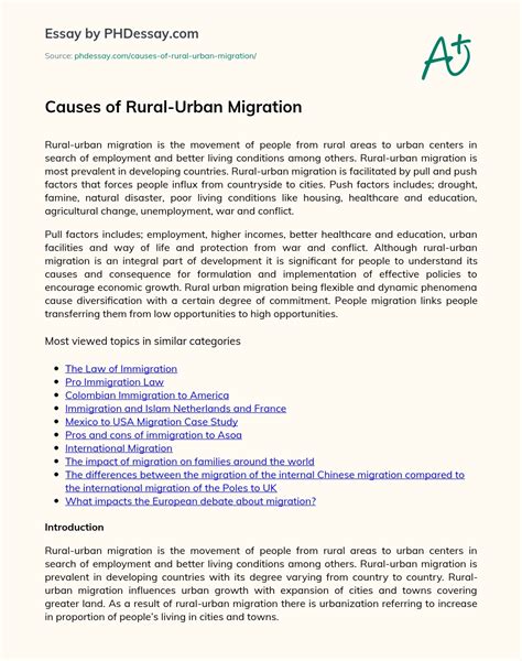 Causes Of Rural-Urban Migration Essay Example - PHDessay.com