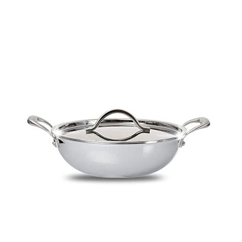 Fackelmann Tri-ply Kadai with Stainless Steel Designer Lid, 24 Cm ...