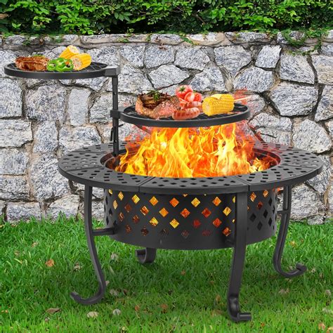 Outdoor Fire Grill Pit Black Fire Pit With Swing Arm Grill