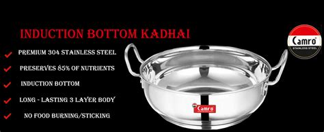 Buy Camro Kadhai Induction Bottom 1.2 Liters | kadhai Steel Stainless ...