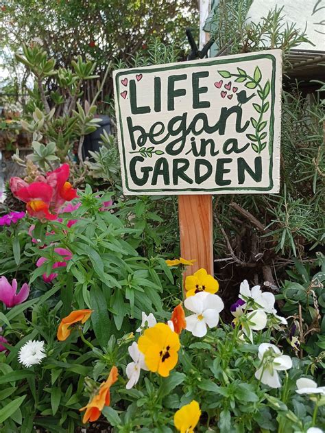 Christian Garden Sign Life Began in A Garden Gift Flower Gardener Gift ...