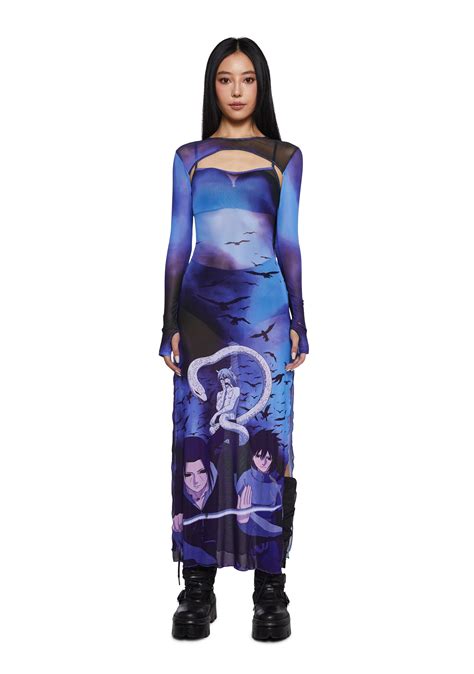 Dolls Kill x NARUTO SHIPPUDEN Kabuto Yakushi Uchiha Brothers Battle Stretchy Mesh Maxi Dress And ...