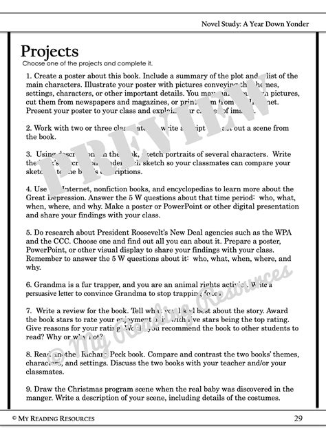 A Year Down Yonder Student Worksheet Packet - My Reading Resources