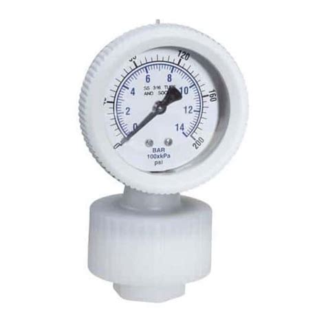 Cole-Parmer PVDF Pressure Gauge, PTFE diaphragm seal, 1/4" NPT(F); 0 to ...