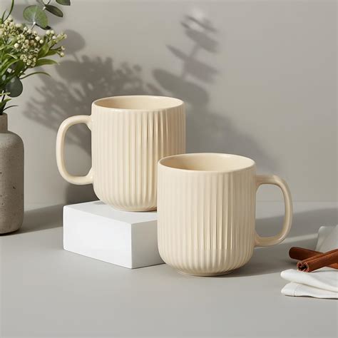 Buy CRAF10 Linear Luxe Ceramic Coffee/Milk Mugs, 340 ML, Dishwasher ...
