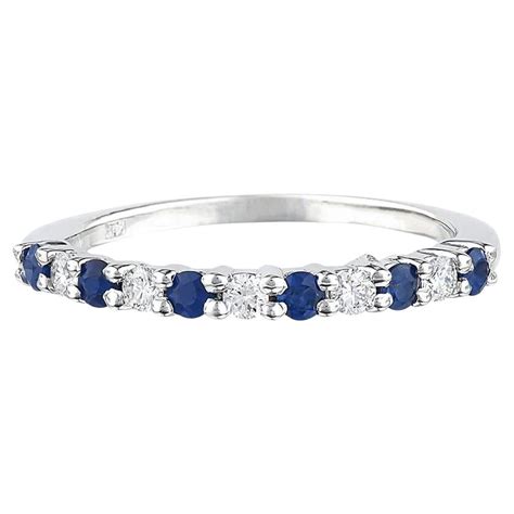 Natural Blue Sapphires and Diamonds Half Eternity Band Ring 14K Gold ...