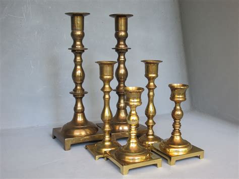 Vintage Brass Candle Holders Set of 6 / 3 Pair of Candlesticks