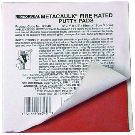L.H. Dottie FRP67 Fire Rated Putty Pad, 6-Inch by 7-Inch by 1/8-Inch ...