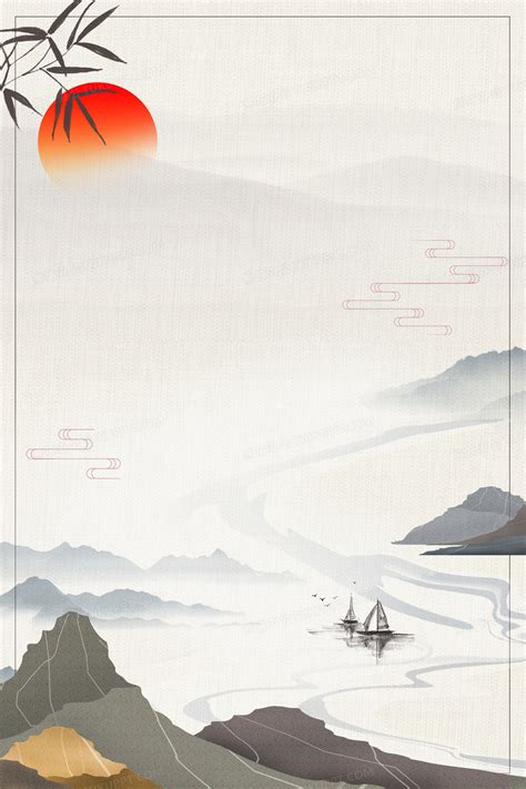 中国风山水河流意境古风背景背景图片素材免费下载_熊猫办公