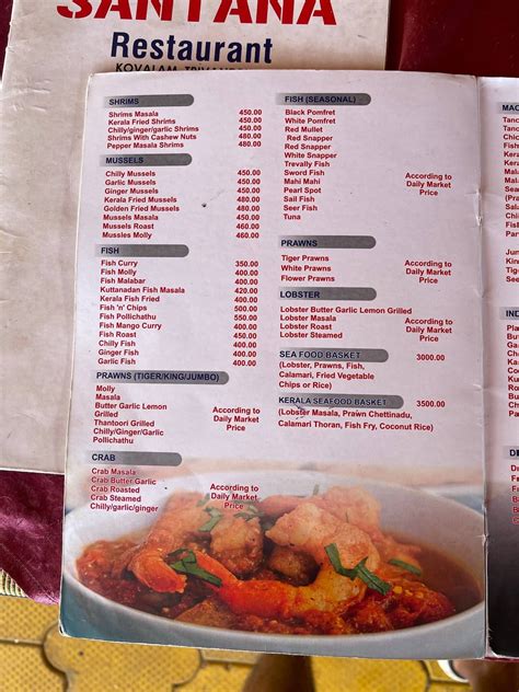 Menu at Santana Restaurant, Kovalam