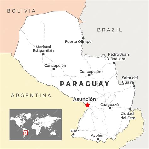 Premium Vector | Paraguay 3d map with borders of regions and its capital - capital of paraguay