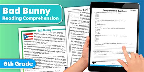 Sixth Grade Bad Bunny Reading Comprehension Worksheet