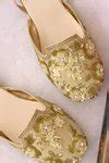 Buy Gold Embroidered Open Back Juttis by ESSEMM Online at Aza Fashions.
