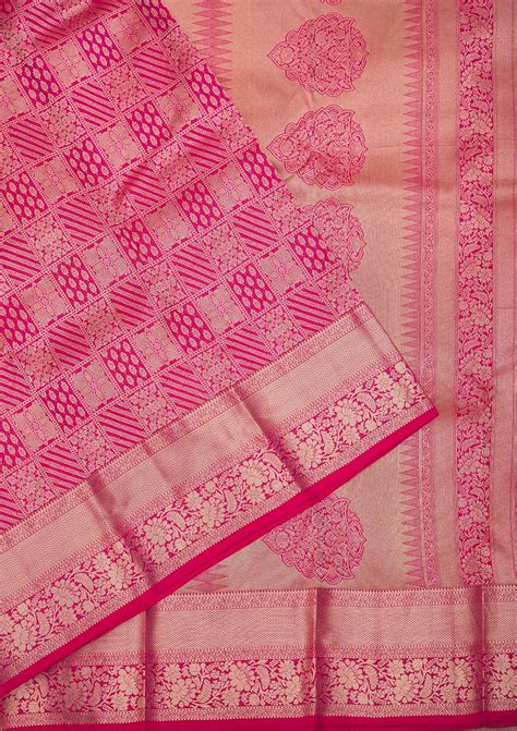 Buy Rani Pink Zariwork Pure Silk Saree - Koskii