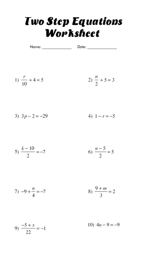 Solving Two-Step Equations Worksheet 的图像结果