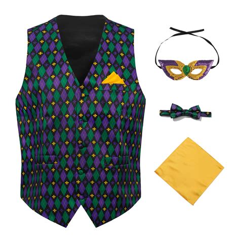 Regenboog Mardi Gras Vest Kit for Men,Adult Mardi Gras Outfit with Bow ...