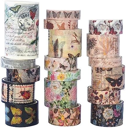 HASTHIP® 18 Rolls Vintage Washi Tape, 6 Sizes Floral Butterfly ...