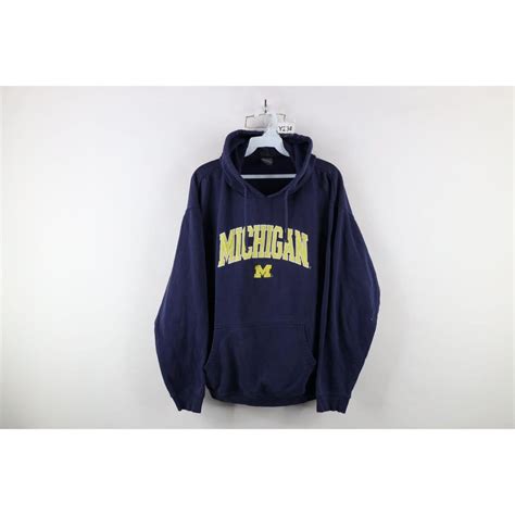 90s Mens Large Thrashed Sun Faded University of Michigan Hoodie Blue ...