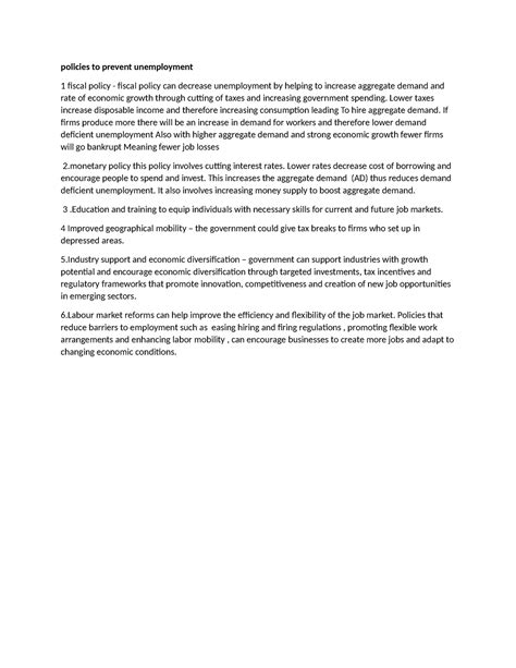 Document - some tutorials on economics - policies to prevent unemployment 1 fiscal policy ...