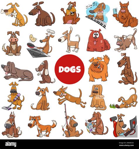 Cartoon dogs and puppies comic characters big set Stock Photo - Alamy