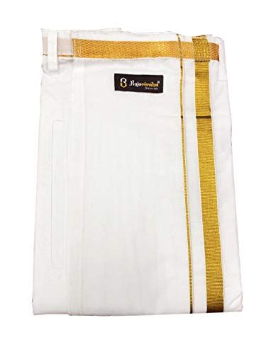 RajaVivaha Mens Cotton Velcro Dhoti with Golden Zari,(White,32-34Cm ...