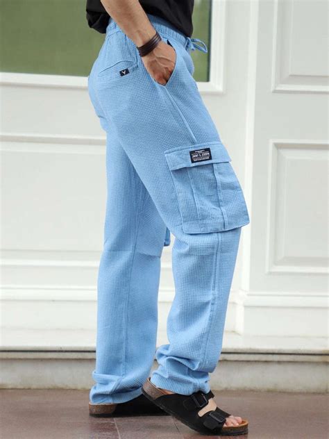 Tavrix Sky Blue Baggy Fit Textured Trousers
