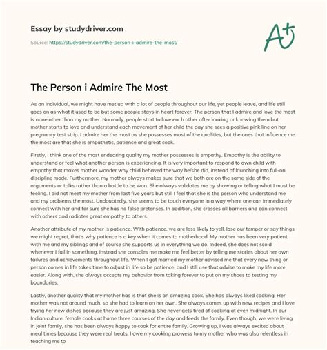 The Person i Admire The Most - Free Essay Example | StudyDriver.com
