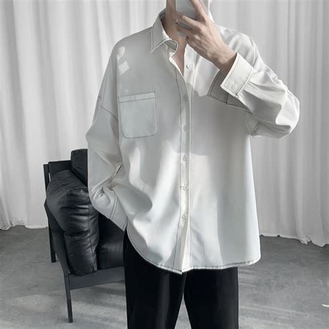 Black White Long Sleeve Shirt Men Oversized Fashion Men Shirt Korean ...