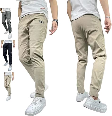 DANC Men's High Stretch Multi-Pocket Skinny Cargo Pants, Elastic Waist ...