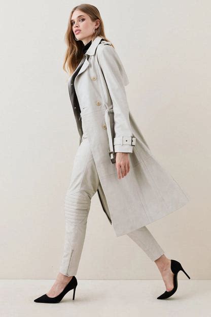 Womens Off White Double Breasted Real Leather Trench Coat – Hides and Cult