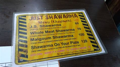 Menu at Just Shawarma, Bengaluru, 70