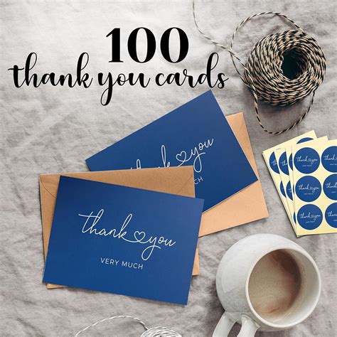 Buy 100 Heavyweight Blank Thank You Cards with Envelopes - Premium ...