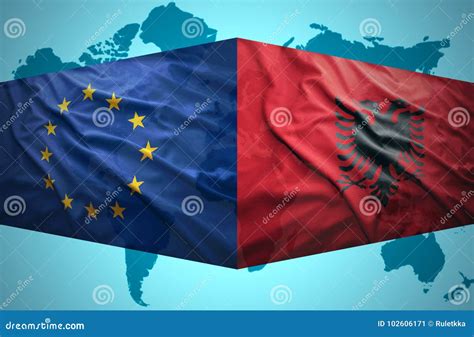 Waving Albanian and European Union Flags Stock Image - Image of attack ...