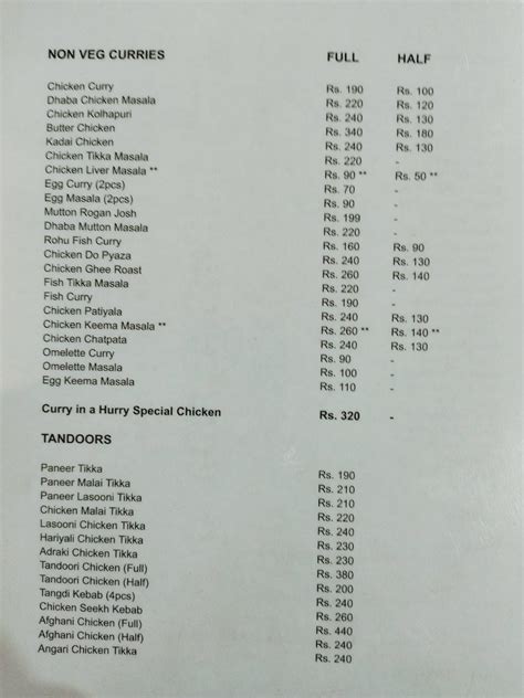 Menu at Curry in a Hurry, Bengaluru