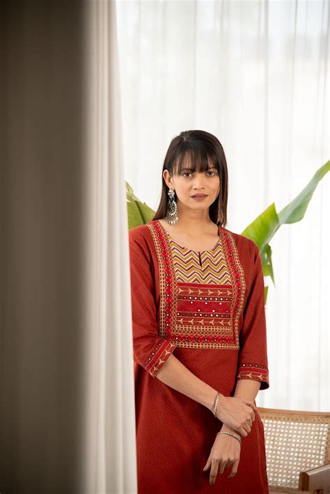 Rust Dobby Straight Kurta with Afghani Salwar – Ekohum