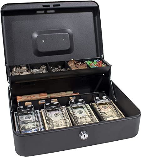 Drofail Metal Money Safe Box Locking Large Metal Cash Box with Money ...