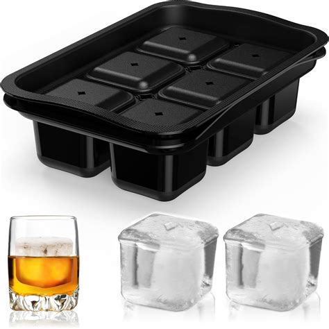 (2 Pack) Whiskey Ice Cubes Tray, 2.2 Inch Large Ice Cube Tray with Lid ...