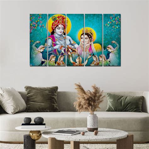 Lord Radha Krishna Canvas Wall Painting 5 Panel Set – Homcraft