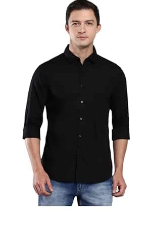 Men's Solid Slim Fit Cotton Casual Shirt with Spread Collar & Full ...
