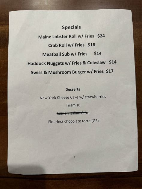 Menu at Lake House Tavern restaurant, Windham