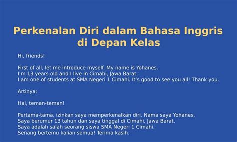 perkenalan diri dalam bahasa inggris alamat