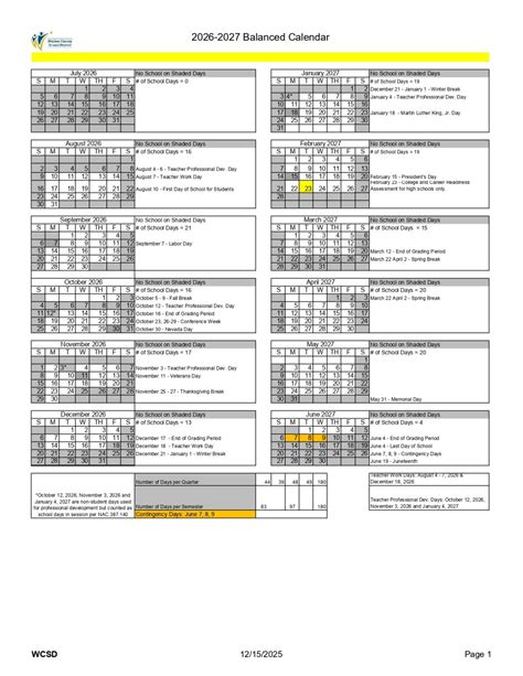 Washoe County School District Calendar 2026 - School District Calendar