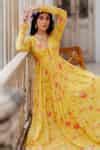 Buy Yellow Cotton Silk V Neck Floral Print Anarkali With Dupatta For ...