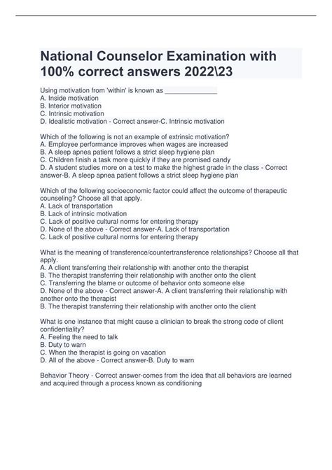 National Counselor Examination with 100% correct answers 2022-23 ...
