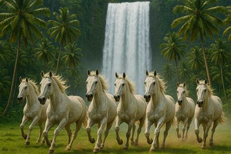 7 Horses with Waterfall Vastu Painting – North Wall for Career Growth ...