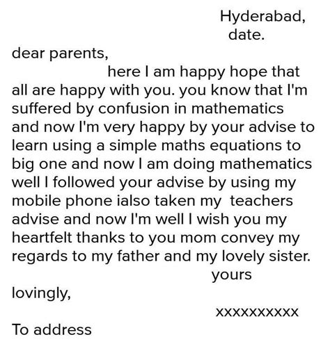 write letter to your parents thanking them for in exam advising you in ...