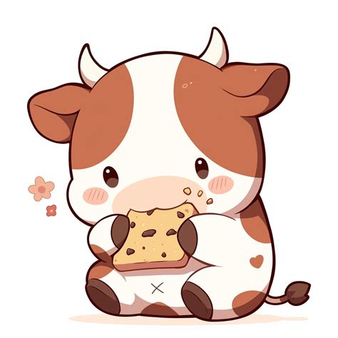 Adorable Brown Cow Eating Cookie Digital Art Print | Cute easy drawings ...