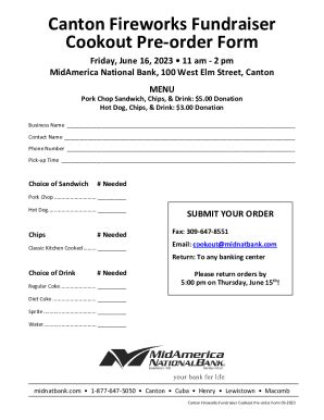 Fillable Online Canton Fireworks Fundraiser Cookout Pre-order Form Fax ...