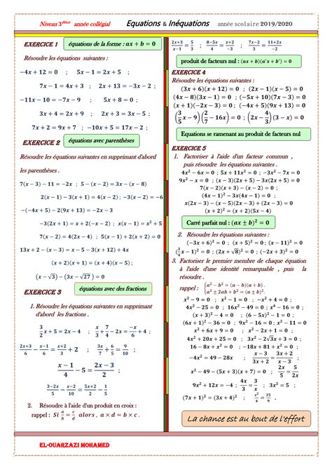 équations et inéquations du premier degré à une inconnue 3ème année ...